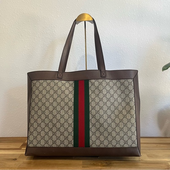 AUTHENTIC Gucci GG Supreme Monogram Web Ophidia Soft Tote Brown - Picture 5 of 16